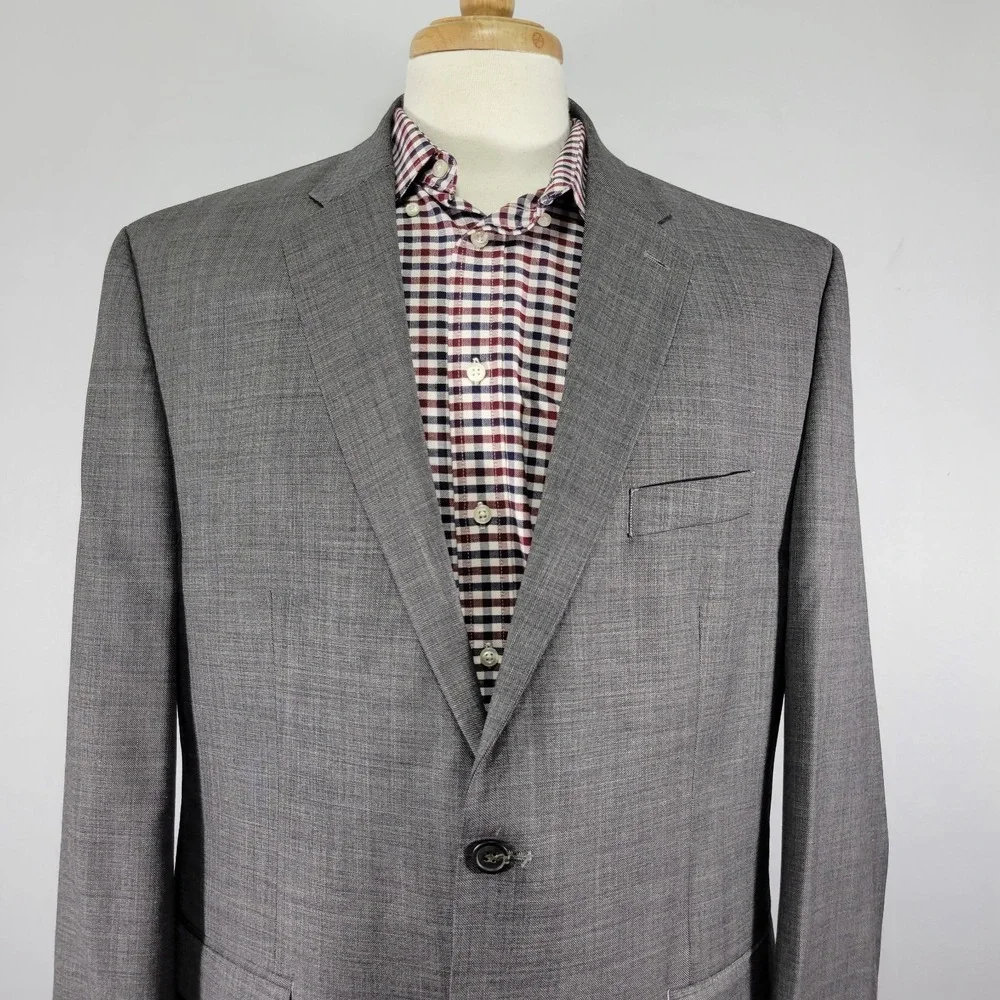 Chaps Men's Sport Coat Blazer Two‎ Button Gray Sharkskin Wool Solid Size 48R